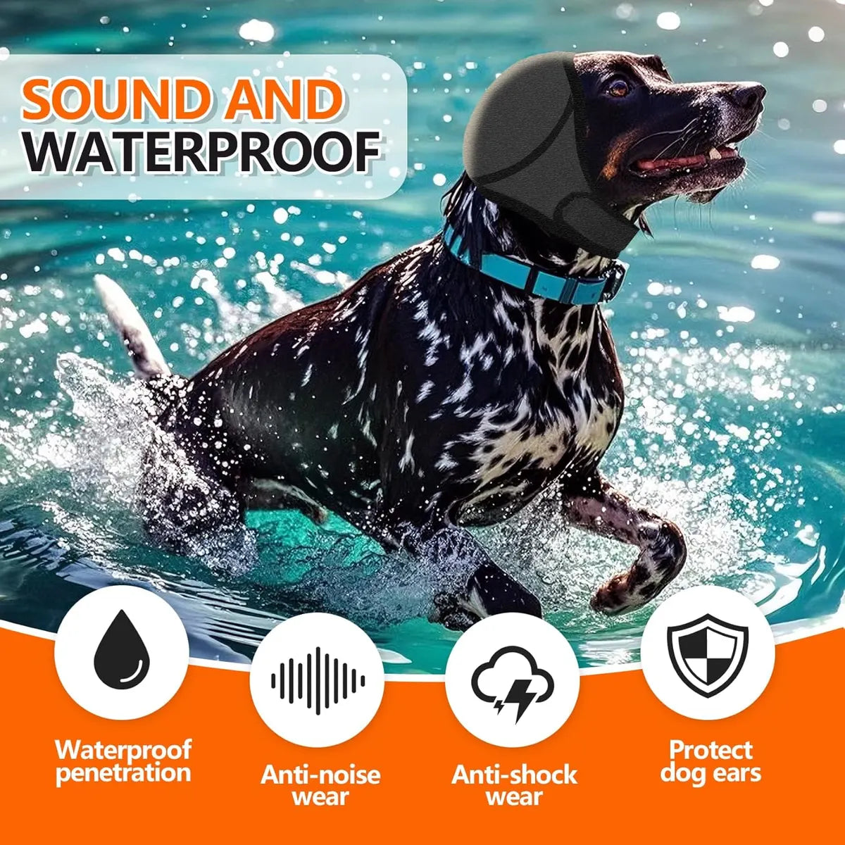 30% off for Dog Ear Muffs & No Shake Ear Wrap for Hematoma, Bathing, Drying, Swim& Noise Anxiety Relief- Elastic Waterproof Ear Protector with Calming Hoodie Design for Grooming/Head Ear Cover