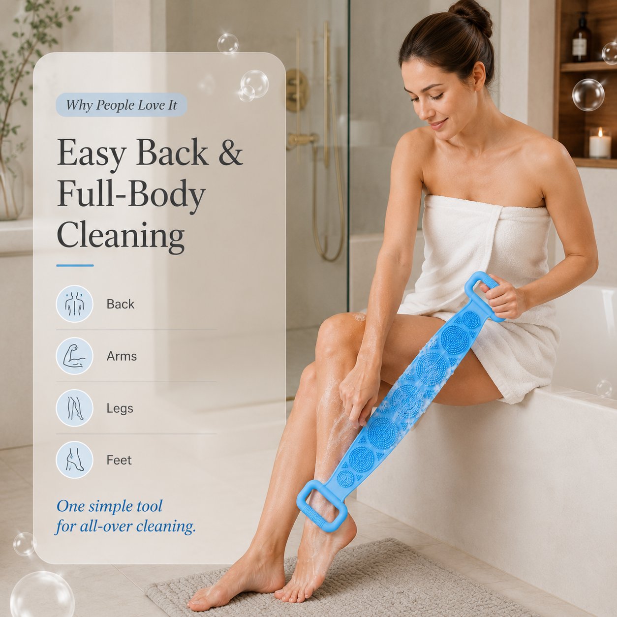 🛁 Double-Sided Silicone Back Scrubber-Easily exfoliate dead skin