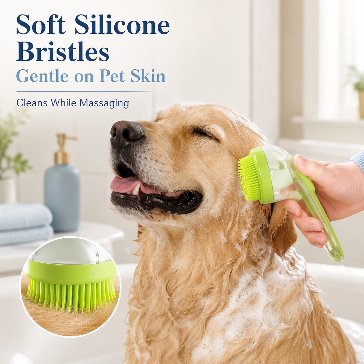 🔥 60% OFF NOW!✨ PetScrubFlow Bath Brush – Soft Silicone Bristles for Deep Cleaning & Gentle Massage 🐕