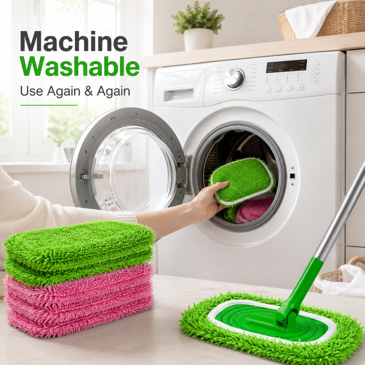 🧹 50% OFF NOW!✨ Washable Microfiber Mop Pads – Reusable, Pet Hair Trapping & Streak-Free Floor Cleaning 🌿