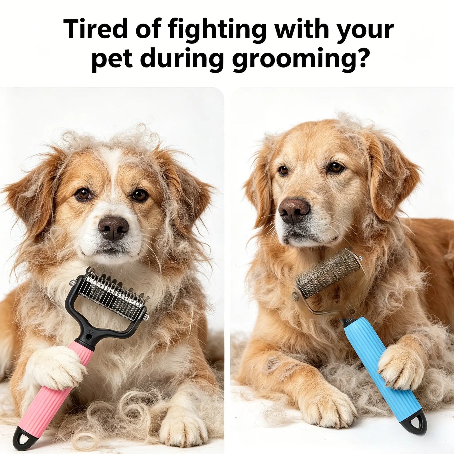 🐶🐾Double-Sided Cat & Dog Deshedding Dematting Comb - Undercoat Rake Grooming Tool, Matted Fur Remover for Long-Haired Pets, Grooming Accessories🔥 (Mid-Year Sale, Restock, DFYD, Deals for You Day Summerwins), Deshedding Tool