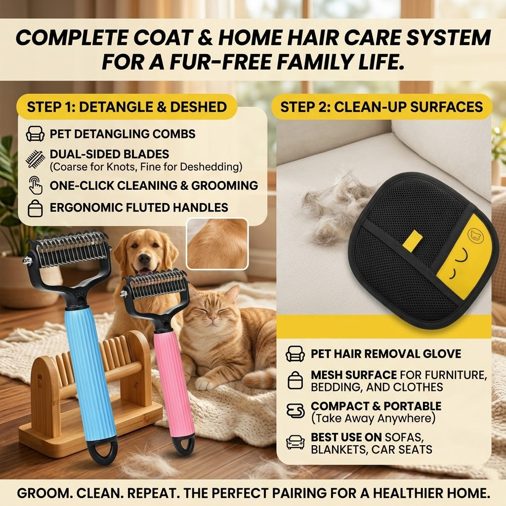 🐶🐾Double-Sided Cat & Dog Deshedding Dematting Comb - Undercoat Rake Grooming Tool, Matted Fur Remover for Long-Haired Pets, Grooming Accessories🔥 (Mid-Year Sale, Restock, DFYD, Deals for You Day Summerwins), Deshedding Tool