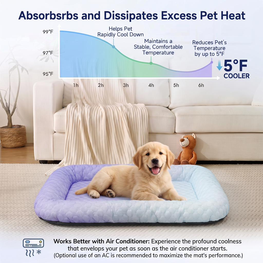 ❄️Pet Cooling Mat for Dogs & Cats 🐾  Naturally Cool Ice-Silk Pad • Breathable, Washable & Soft