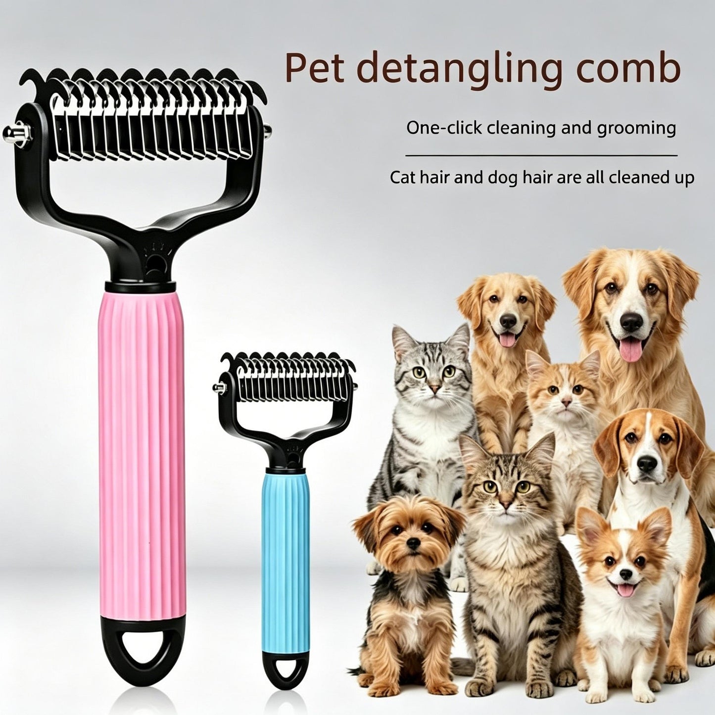 🐶🐾Double-Sided Cat & Dog Deshedding Dematting Comb - Undercoat Rake Grooming Tool, Matted Fur Remover for Long-Haired Pets, Grooming Accessories🔥 (Mid-Year Sale, Restock, DFYD, Deals for You Day Summerwins), Deshedding Tool