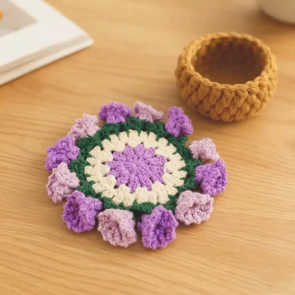 Handmade Crochet Flower Bouquet Coaster, Yarn Knitted Flower Cup Transform Bouquet, Mother's Day Gift, Gift for Mom Grandma, Valentine's Day Decor, Room Decor