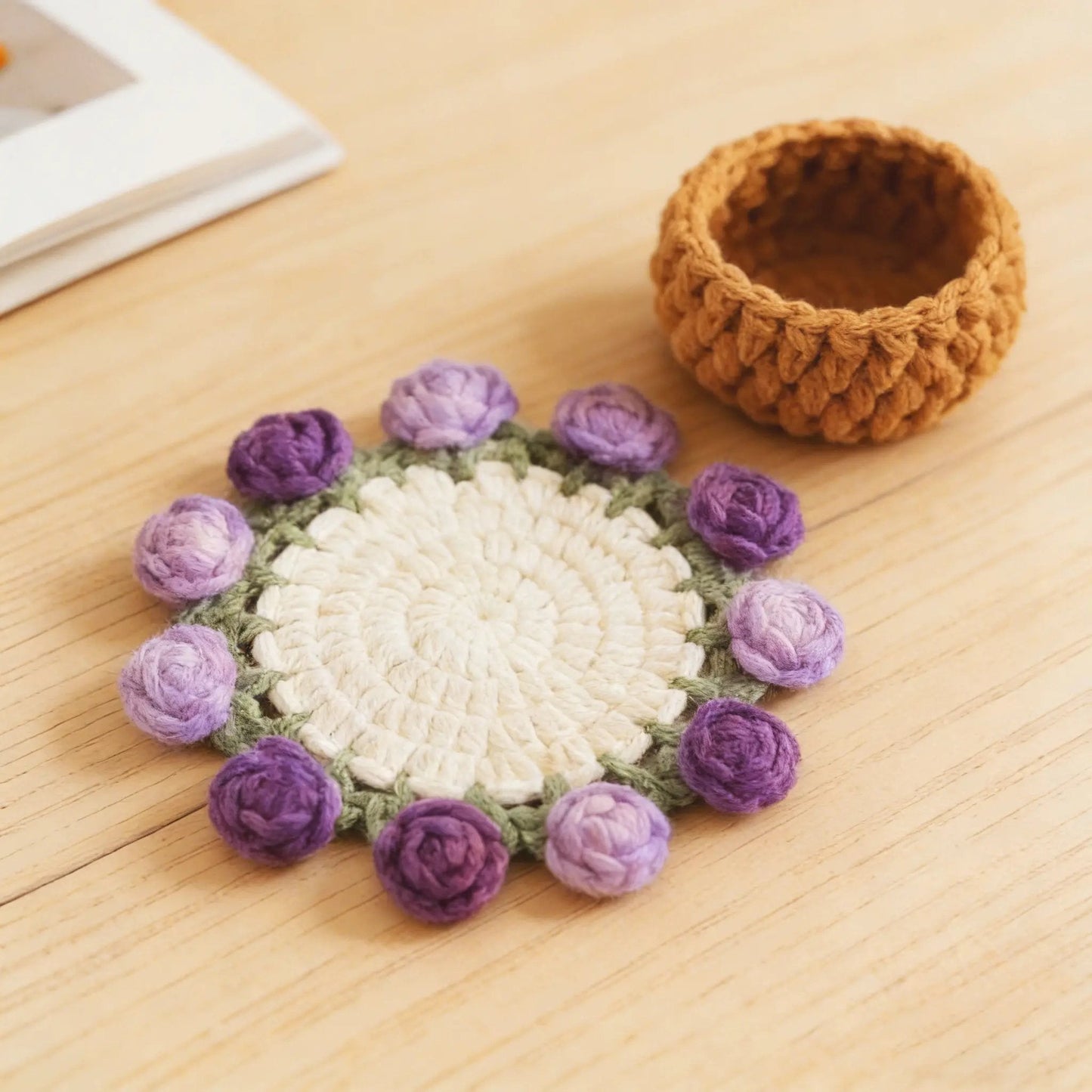 Handmade Crochet Flower Bouquet Coaster, Yarn Knitted Flower Cup Transform Bouquet, Mother's Day Gift, Gift for Mom Grandma, Valentine's Day Decor, Room Decor