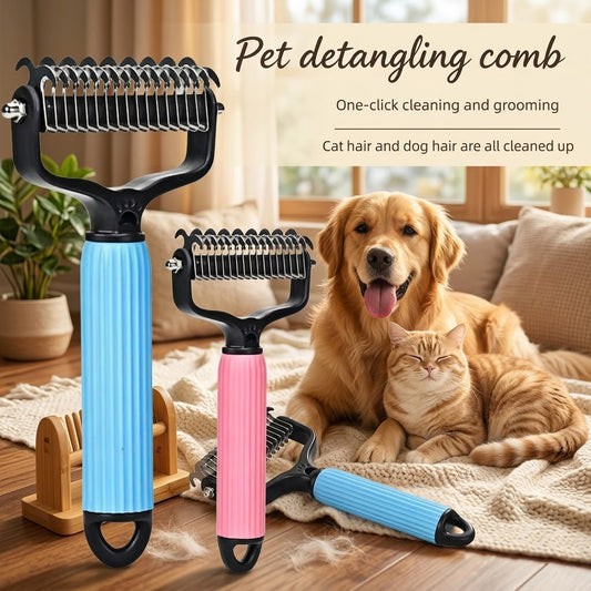 🐶🐾Double-Sided Cat & Dog Deshedding Dematting Comb - Undercoat Rake Grooming Tool, Matted Fur Remover for Long-Haired Pets, Grooming Accessories🔥 (Mid-Year Sale, Restock, DFYD, Deals for You Day Summerwins), Deshedding Tool