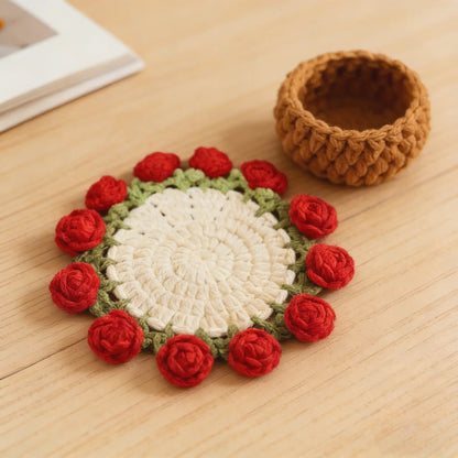 Handmade Crochet Flower Bouquet Coaster, Yarn Knitted Flower Cup Transform Bouquet, Mother's Day Gift, Gift for Mom Grandma, Valentine's Day Decor, Room Decor