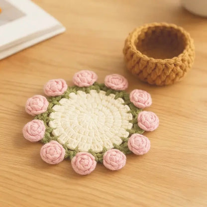 Handmade Crochet Flower Bouquet Coaster, Yarn Knitted Flower Cup Transform Bouquet, Mother's Day Gift, Gift for Mom Grandma, Valentine's Day Decor, Room Decor