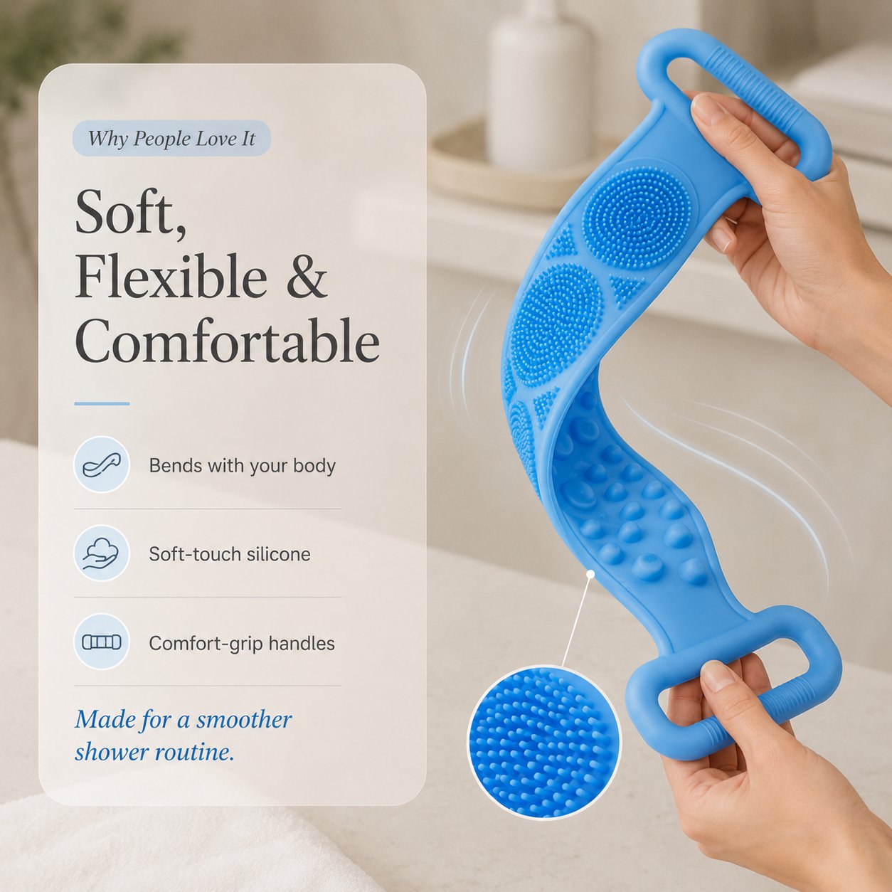 🛁 Double-Sided Silicone Back Scrubber-Easily exfoliate dead skin