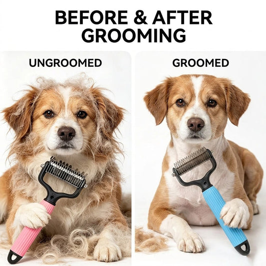 🐶🐾Double-Sided Cat & Dog Deshedding Dematting Comb - Undercoat Rake Grooming Tool, Matted Fur Remover for Long-Haired Pets, Grooming Accessories🔥 (Mid-Year Sale, Restock, DFYD, Deals for You Day Summerwins), Deshedding Tool