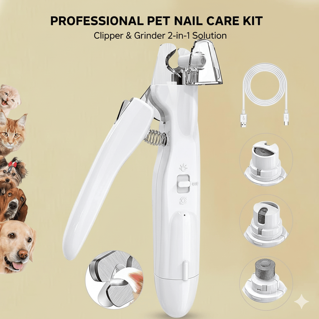 2-in-1 Pet Nail Clipper & Grinder with LED Light-Trim, Grind & Protect — All in One