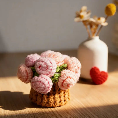 Handmade Crochet Flower Bouquet Coaster, Yarn Knitted Flower Cup Transform Bouquet, Mother's Day Gift, Gift for Mom Grandma, Valentine's Day Decor, Room Decor