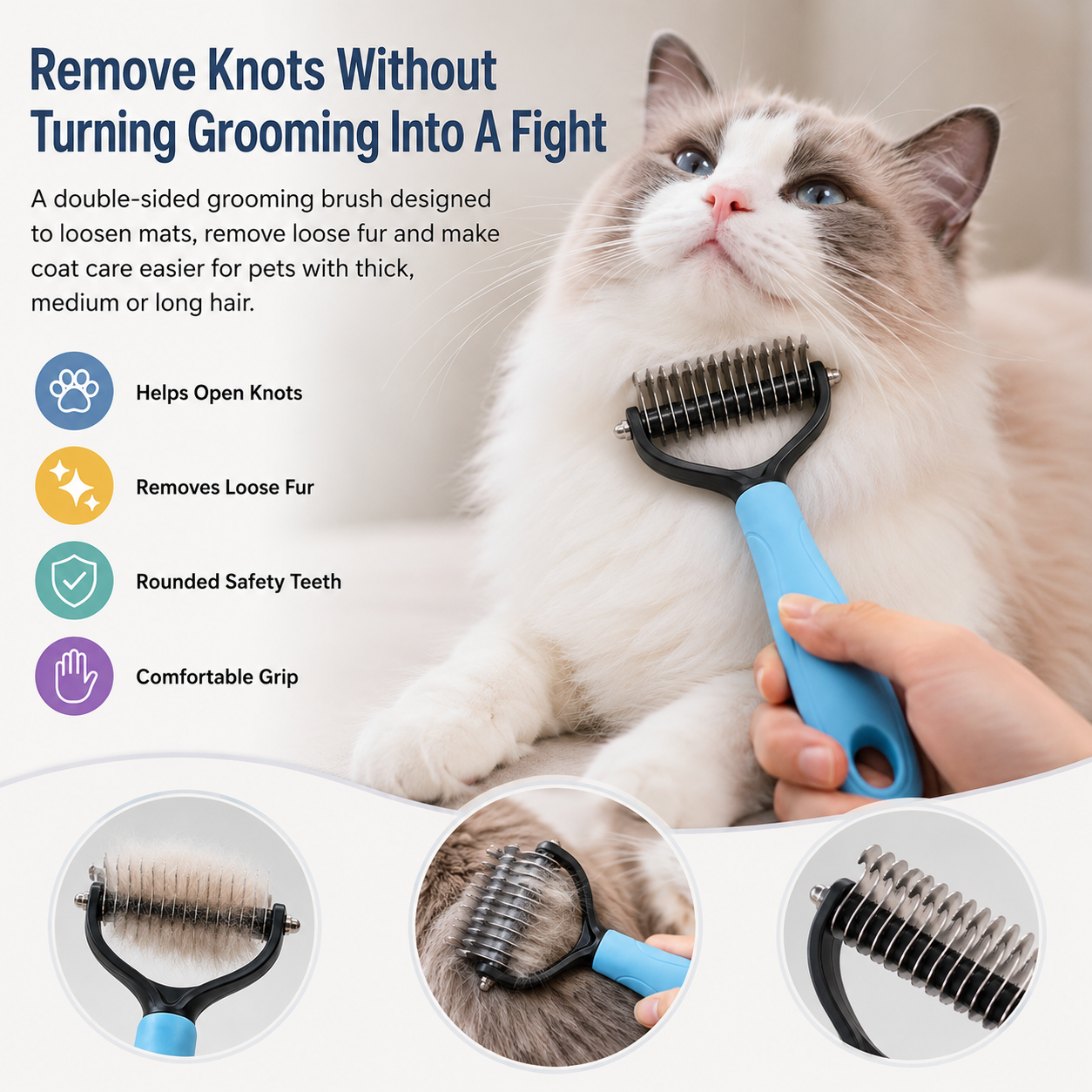 2-In-1 Double-Sided Pet Dematting Brush