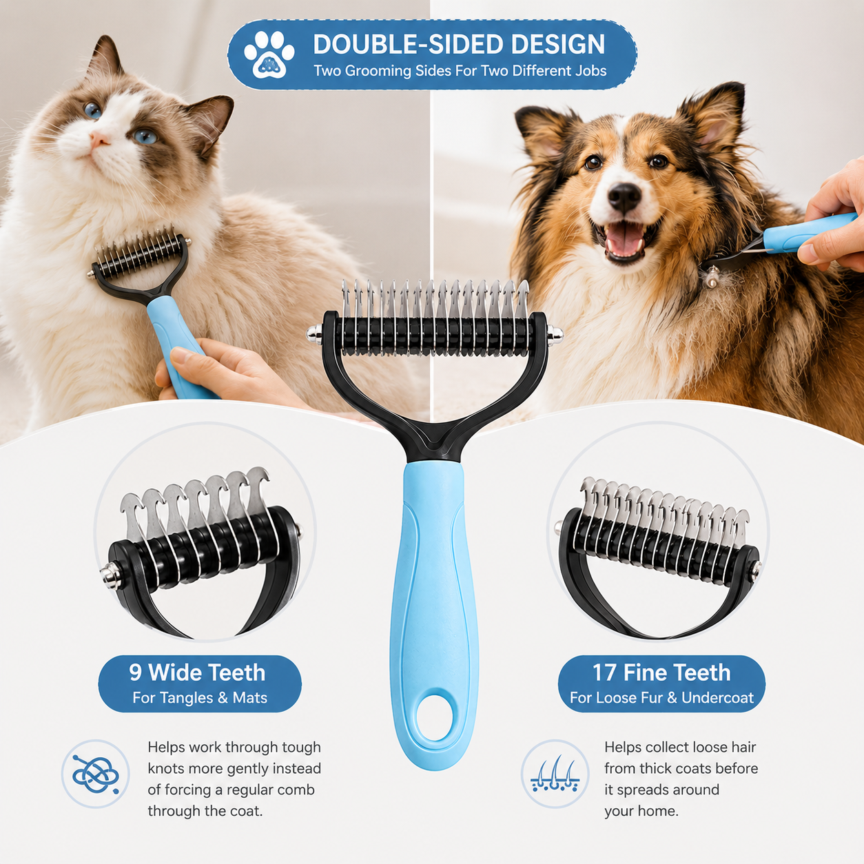 2-In-1 Double-Sided Pet Dematting Brush