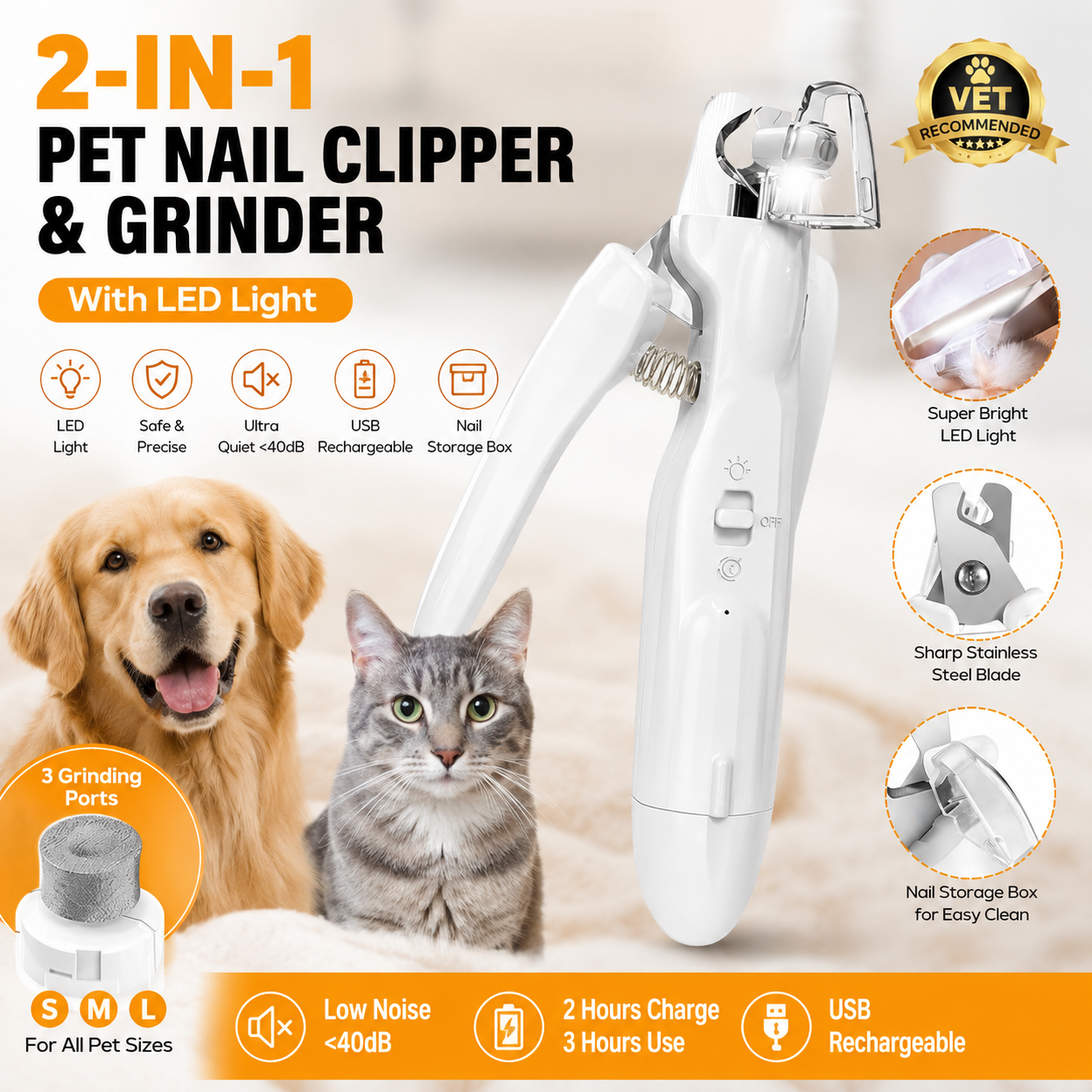 2-in-1 Pet Nail Clipper & Grinder with LED Light-Trim, Grind & Protect — All in One