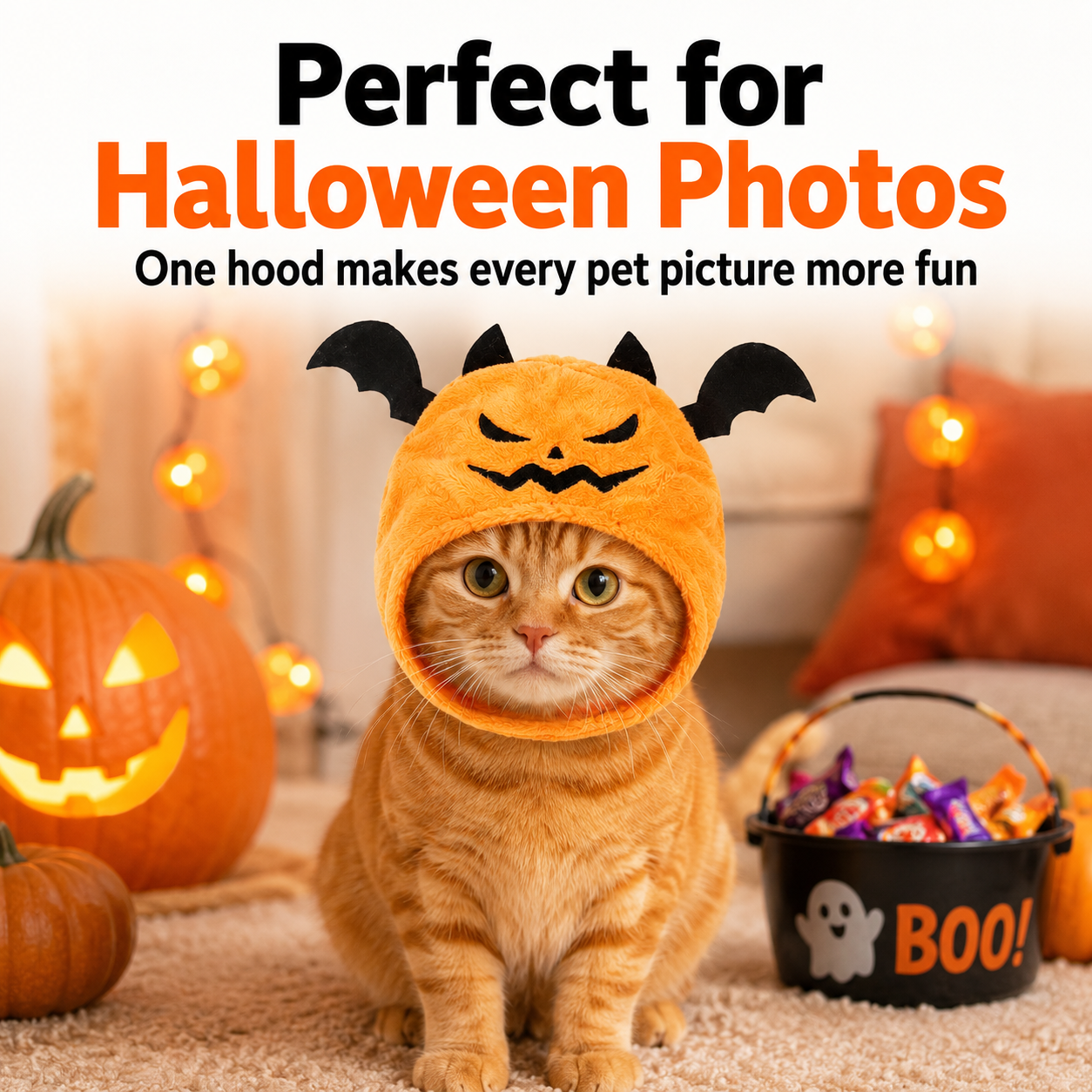 Pumpkin Bat Pet Costume Hood for Halloween Photos