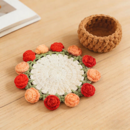 Handmade Crochet Flower Bouquet Coaster, Yarn Knitted Flower Cup Transform Bouquet, Mother's Day Gift, Gift for Mom Grandma, Valentine's Day Decor, Room Decor