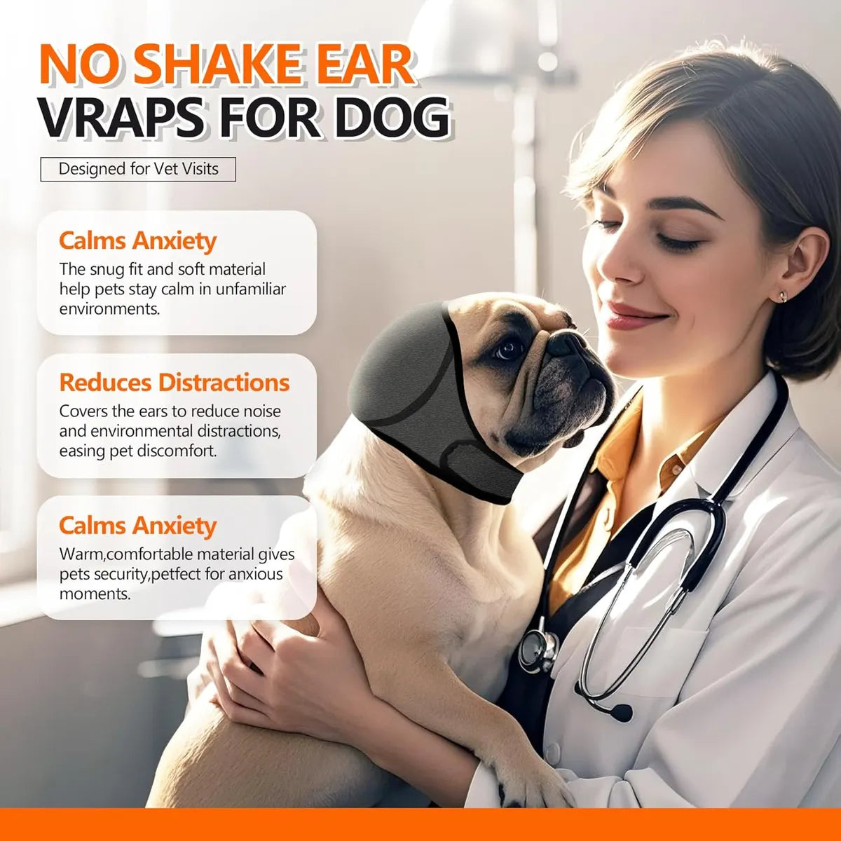 30% off for Dog Ear Muffs & No Shake Ear Wrap for Hematoma, Bathing, Drying, Swim& Noise Anxiety Relief- Elastic Waterproof Ear Protector with Calming Hoodie Design for Grooming/Head Ear Cover