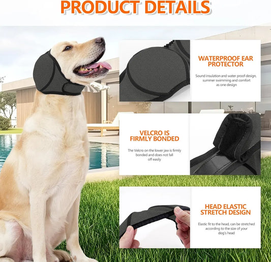 30% off for Dog Ear Muffs & No Shake Ear Wrap for Hematoma, Bathing, Drying, Swim& Noise Anxiety Relief- Elastic Waterproof Ear Protector with Calming Hoodie Design for Grooming/Head Ear Cover