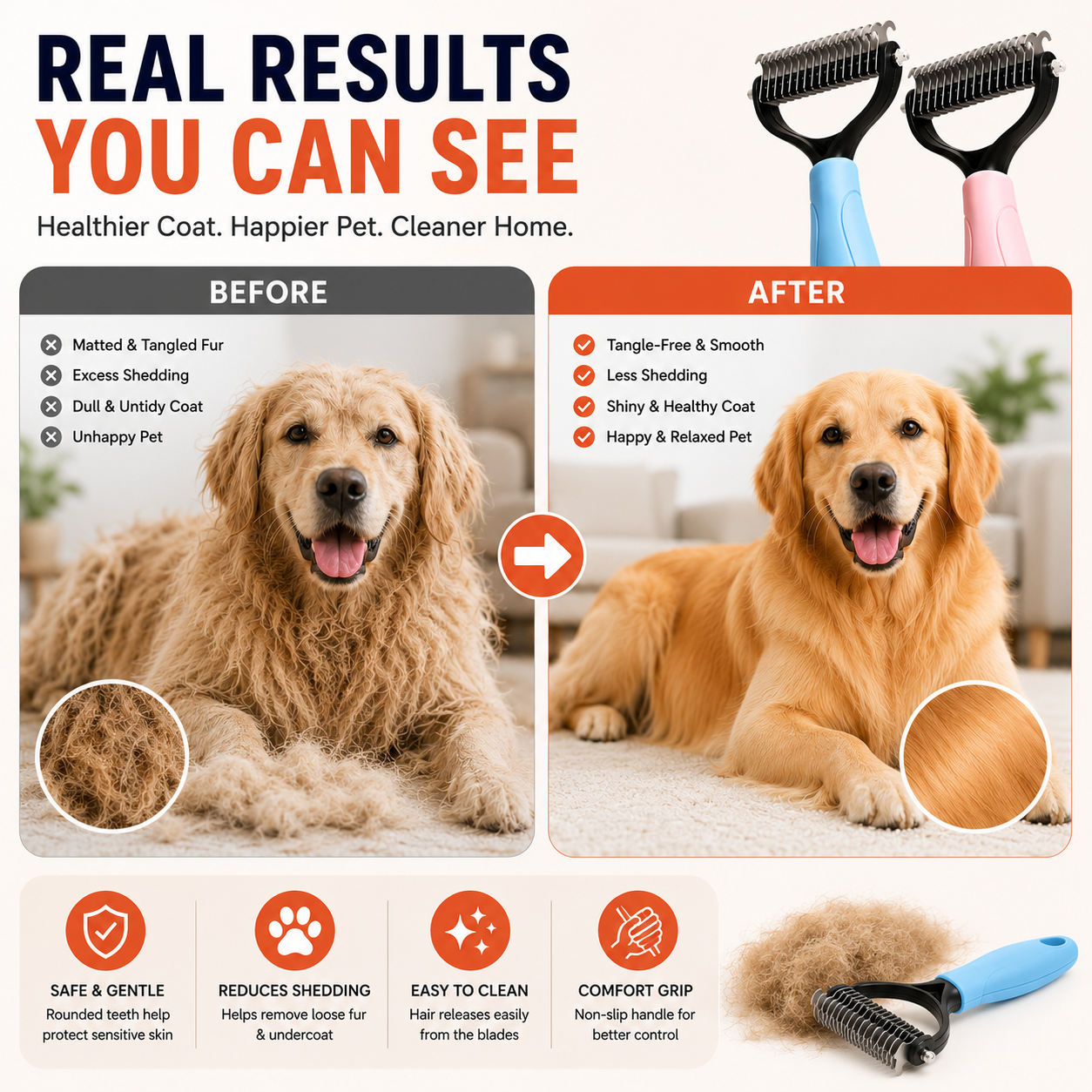 2-In-1 Double-Sided Pet Dematting Brush