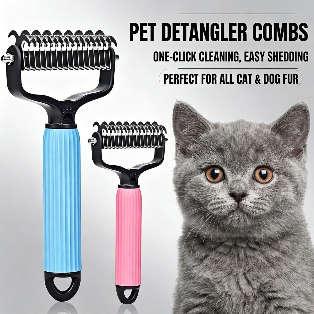 🐶🐾Double-Sided Cat & Dog Deshedding Dematting Comb - Undercoat Rake Grooming Tool, Matted Fur Remover for Long-Haired Pets, Grooming Accessories🔥 (Mid-Year Sale, Restock, DFYD, Deals for You Day Summerwins), Deshedding Tool