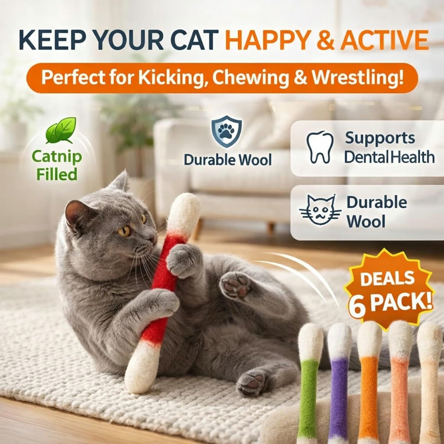 😻 Keep Indoor Cats Happy, Active & Out of Trouble,6PCS Interactive Cat Toy Set
